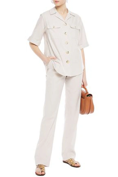 Anna Quan Brushed Cotton-twill Straight-leg Pants In Beige