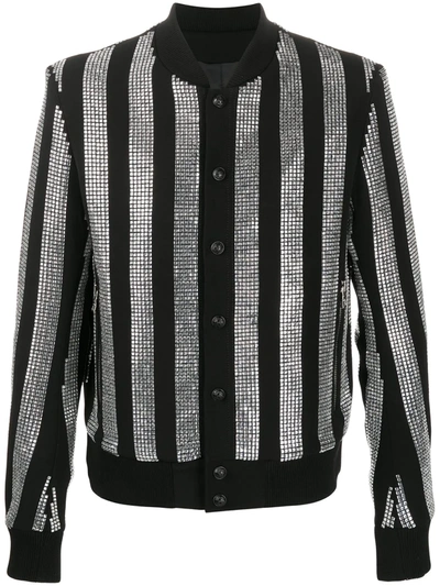 Balmain Rhinestone-embellished Striped Jacket In Black