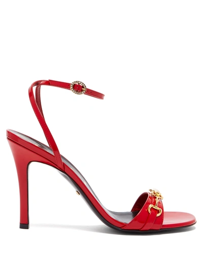 Gucci Women's Leather Sandals With Horsebit In Hibiscus Red