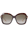 Jimmy Choo Tessy Dark Havana Square Sunglasses With Rose Gold Temples In Eha Brown Shaded