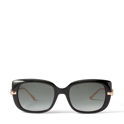 Jimmy Choo Orla Black And Grey Square Sunglasses With Rose Gold Temples And Jc Emblem In Gold Copper/brown Gold Sp Gradient