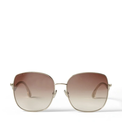 Jimmy Choo Mamie Light Gold Stainless Steel Square Sunglasses With Brown-shaded Silver Mirror Lenses In Enq Brown Sm Silver