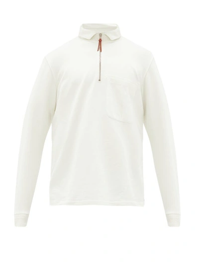 Albam Twill-trimmed Loopback Cotton-jersey Half-zip Sweatshirt In Ecru