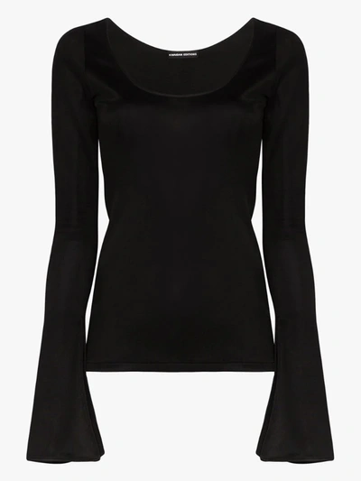 Kwaidan Editions Scoop-neck Bell-sleeve Top In Black