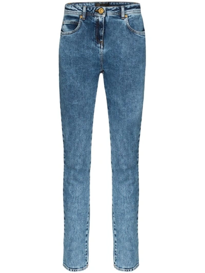 Versace Washed Denim Skinny Jeans In Blue