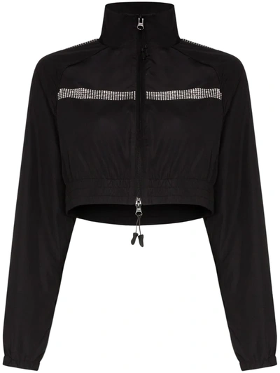 Adam Selman Sport Crystal Embellished Cropped Jacket In Black