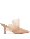 Midnight 00 Antoinette Tulle-covered Patent-leather Mules In Neutrals