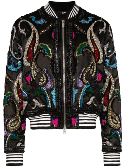 Amiri Sequinned Paisley Bomber Jacket In Black