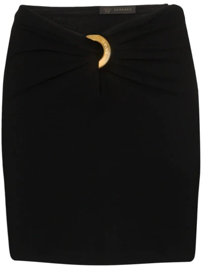 Versace Sable Viscose Mini Skirt W/gold Detail In Black