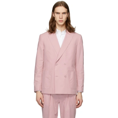 Officine Generale Leon Unstructured Double-breasted Cotton-poplin Suit Jacket In Pink