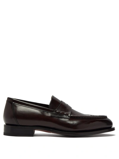 Santoni Polished-leather Penny Loafers In Brown