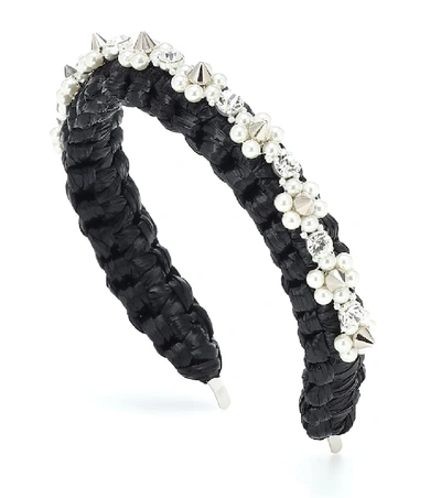 Simone Rocha Crystal-embellished Raffia Headband In Black