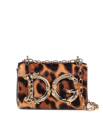 Dolce & Gabbana Leopard Print Mini Crossbody Bag In Brown