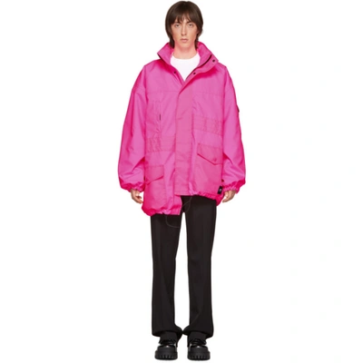 Balenciaga Asymmetrical Pulled Nylon Parka In Pink