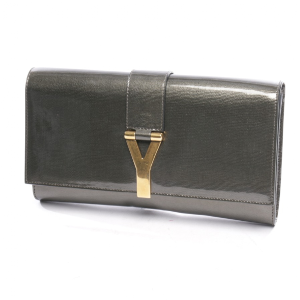 Pre-Owned Saint Laurent Chyc Grey Patent Leather Clutch Bag | ModeSens