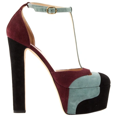 Pre-owned Elie Saab Burgundy Suede Heels