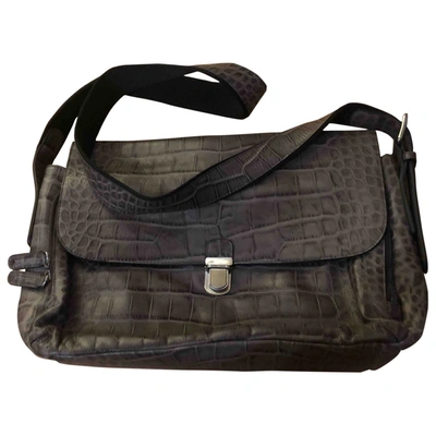Pre-owned Giorgio Armani Leather Handbag In Grey