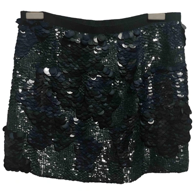 Pre-owned Theory Glitter Mini Skirt In Green
