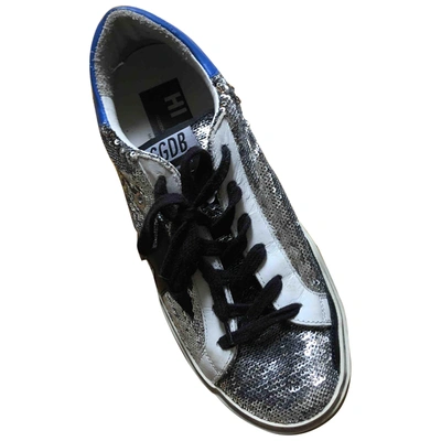 Pre-owned Golden Goose May Glitter Trainers In Silver