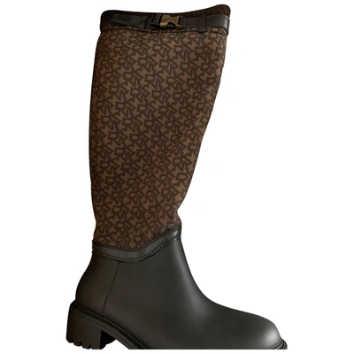 Pre-owned Dkny Cloth Riding Boots In Brown