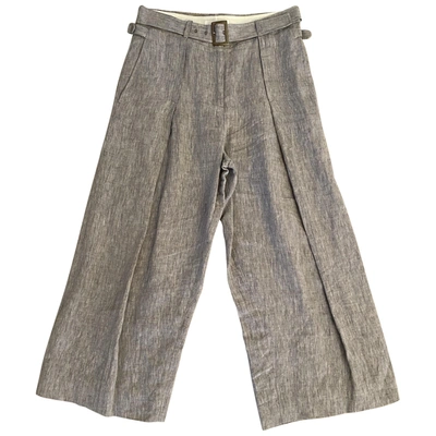 Pre-owned Nicole Farhi Linen Large Trousers In Grey