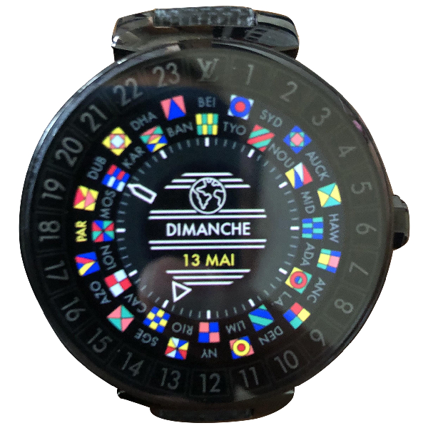 Pre-Owned Louis Vuitton Tambour Horizon Black Steel Watch | ModeSens