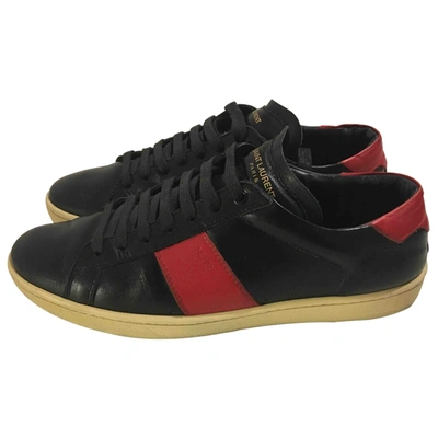 Pre-owned Saint Laurent Court Leather Low Trainers In Black