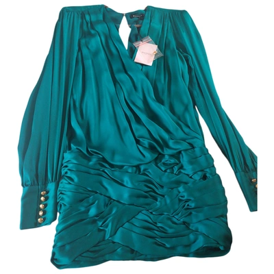 Pre-owned Balmain Silk Mini Dress In Turquoise