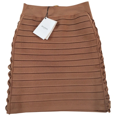 Pre-owned Balmain Mini Skirt In Camel