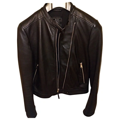 Pre-owned Replay Leather Biker Jacket In Black