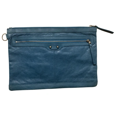 Pre-owned Balenciaga Leather Clutch Bag In Blue