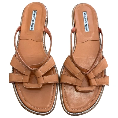 Pre-owned Manolo Blahnik Leather Sandals In Orange