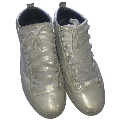 Pre-owned Balenciaga Arena Leather High Trainers In Grey