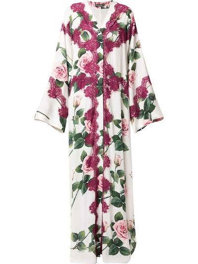 Dolce & Gabbana Tropical Rose Abaya In White