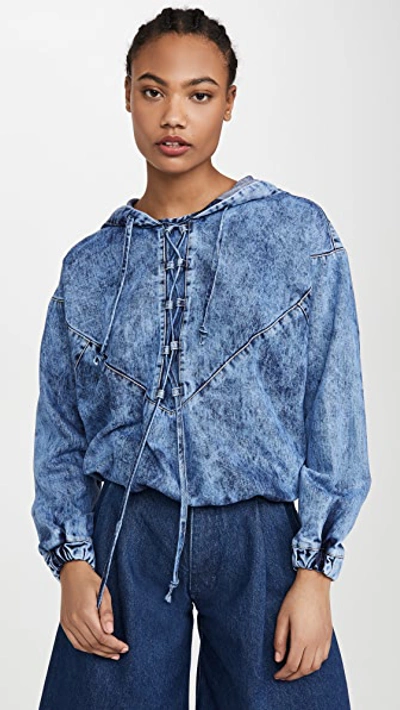 Ksenia Schnaider Acid Wash Denim Hoodie In Blue Acid Wash