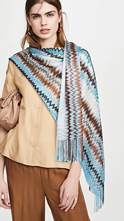 Missoni Small Zigzag Scarf In Turquoise/white