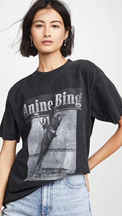 Anine Bing Lili T-shirt Wild And Free In Washed Black
