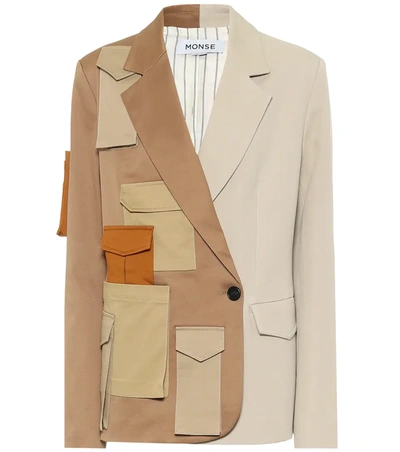 Monse Multi Color Patch Pocket Two Pocket Blazer In Beige