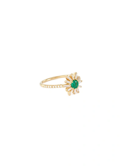 Suzanne Kalan 'fireworks' Diamond Emerald 18k Yellow Gold Flower Ring