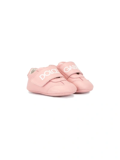 Dolce & Gabbana Babies' Kids Leather Logo Strap Sneakers In Pink