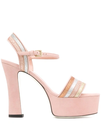 Pollini Glitter Stripe Sandals In Pink