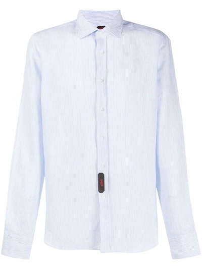 Mp Massimo Piombo Micro-stripe Crinkled Effect Shirt In Blue