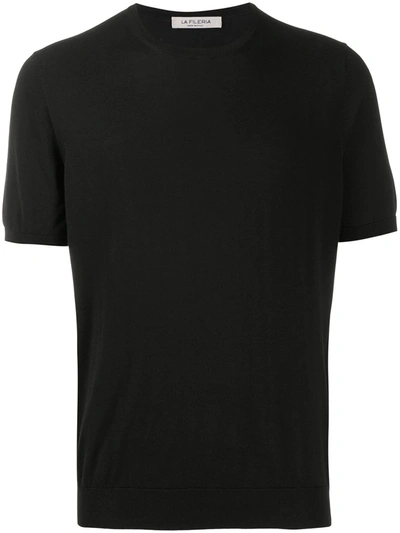Fileria Plain Crew Neck T-shirt In Black