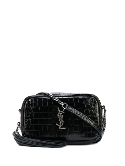 Saint Laurent Crocodile Effect Mini Lou Crossbody Bag In Black
