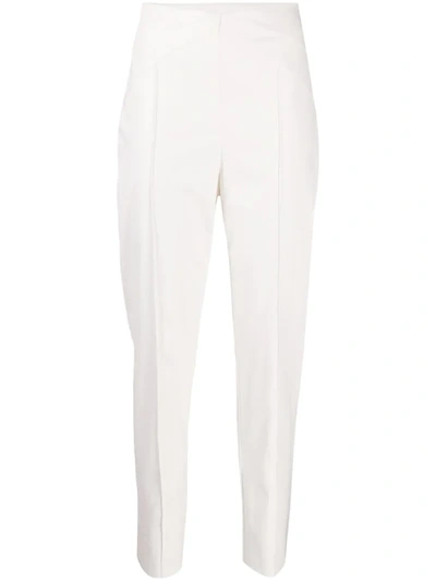 Nude High-waisted Faux Leather Trousers In White