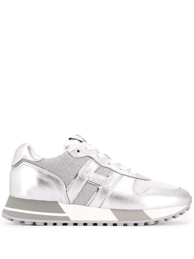 Hogan Metallic Ribbed Panel Sneakers In Silver