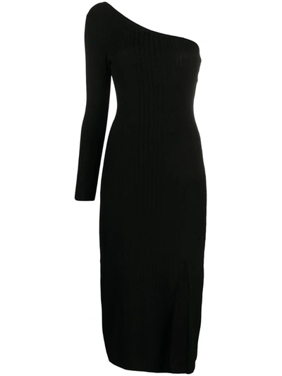 Sandro Janel Ribbed One Sleeve Midi Dress In Black