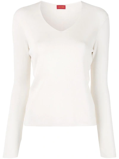 Des Prés V-neck Silk Pullover In White