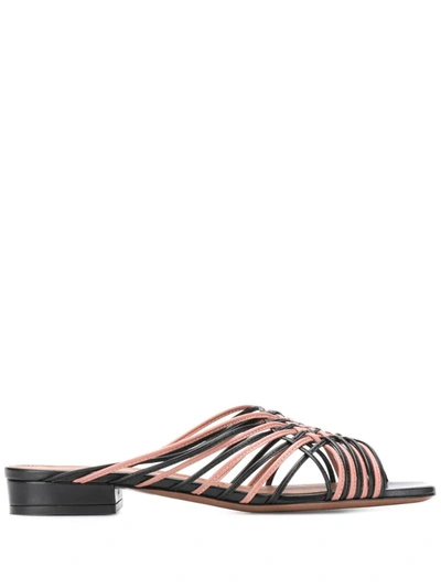 L'autre Chose Woven Strappy Sliders In Black+rosa Antico