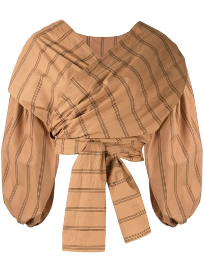 Acler Wyatt Stripe Print Wrap Blouse In Brown